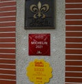 Numerous award plaques at the Three Star Michelin L`Assiette Champenoise restaurant run by famous Chef Arnaud Lallement
