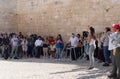 Numerous believers make group prayer in the courtyard of the Chapel of the Ascension on Mount Eleon - Mount of Olives in East