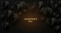 Black Paper Hearts Hanging with Golden Valentine\'s Day Text on Dark Background love romance Royalty Free Stock Photo