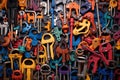 Numerous colorful clamps