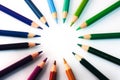 Numerous coloring pencils arranged in a circular shape Royalty Free Stock Photo
