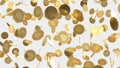 Numerous floating Gold Bitcoins on a Simple Light Background