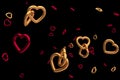 Numerous hovering, glossy, hearts