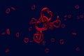 Numerous hovering, glossy, red hearts