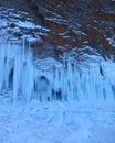 Ice, mountains, lichens. The Baikal shore in winter