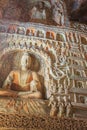 Numerous little statues with Buddha in cave 6 of the Yungang Grottoes Royalty Free Stock Photo