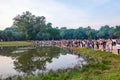 Numerous photographers at Angkor Wat Temple during sunset in Siem Reap, Cambodia