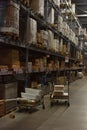 Numerous shelves and racks in Ikea warehouse Royalty Free Stock Photo