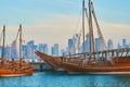 The view through the dhow boats, Doha, Qatar Royalty Free Stock Photo