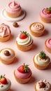 Assorted Cupcakes with Pink, White Frosting and Fresh Strawberries on Light Background Royalty Free Stock Photo