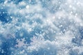 Numerous snow flakes are falling on a blue background, creating a winter scene, Snowflakes swirling in a peaceful winter storm, AI Royalty Free Stock Photo