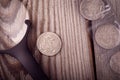 Numismatics, collect old coins. Top view