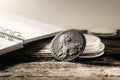 Numismatics. Old collectible coins on the table