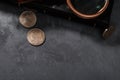 Numismatics. Old collectible coins on the table. Royalty Free Stock Photo