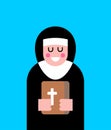 Nun and bible. Religious woman. Vector illustration