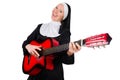 Nun with guitar isolated Royalty Free Stock Photo