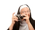 Nun with old camera Royalty Free Stock Photo