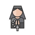 Nun praying avatar. Religionist people. Catholic church icon. Profile user, person. Vector illustration