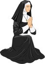 Nun Praying Vector Illustration