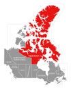 Nunavut red highlighted in map of Canada