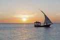 Cruising on a dhow at sunset, Nungwi, Zanzibar, Tanzania Royalty Free Stock Photo