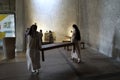 Nuns inside the Notre Dame du Haut chapel in Ronchamp Royalty Free Stock Photo