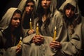 Nuns praing with candles