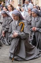 Nuns taking part in a procession for the Feast of Corpus Christi, in the streets of Krakow old town, Poland