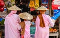 Nuns walking for morning alms in Bagan, Myanmar Royalty Free Stock Photo