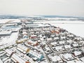 Nupaky, Czech republic - February 09, 2021. Winter landscape of small village near Prague