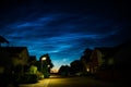 Nupaky, Czech republic - July 5, 2020. Noctilucent above street in small village near Prague