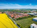 Nupaky, Czech republic - May 08, 2019. Small village near Prague with new row houses with old part of village in background