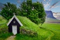 Nupsstadir Kirkja Church with roof covered with grass. Iceland