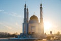 Nur Gasyr Mosque in Aktobe at sunset Royalty Free Stock Photo
