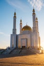 Nur Gasyr Mosque in Aktobe at sunset Royalty Free Stock Photo