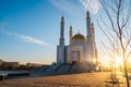 Nur Gasyr Mosque in Aktobe at sunset Royalty Free Stock Photo