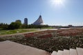 NUR-SULTAN, ASTANA, KAZAKHSTAN - JUNE 3, 2015: City view with Khan Shatyr Entertainment Center on the background. Empty