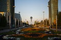 Nur-Sultan, Kazakhstan - July, 2021 - Modern office buildings at the Nurzhol boulevard Bayterek Monument