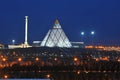 Nur-Sultan / Kazakhstan - 11.09.2011 : Palace of peace and accord in the center of the capital with lighting at night