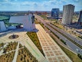 NUR-SULTAN, KAZAKHSTAN QAZAQSTAN- August 11, 2019: Beautiful panoramic aerial drone view to Nursultan Astana city center with