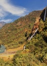 nuranang or jang waterfall, the waterfall is popular tourist destination of tawang, surrounded by himalaya mountains Royalty Free Stock Photo