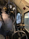 NUREMBER, GERMANY - OCTOBER 30, 2022 - View from a driver\'s cabin of an old steam locomotive