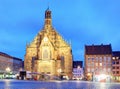 Nuremberg, cathedral Frauenkirche in Hauptmarkt wtih rainbow, Ba Royalty Free Stock Photo