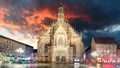 Nuremberg, cathedral Frauenkirche in Hauptmarkt wtih rainbow, Ba Royalty Free Stock Photo