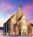 Nuremberg, cathedral Frauenkirche in Hauptmarkt wtih rainbow, Bavaria, Germany Royalty Free Stock Photo