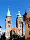 Nuremberg church with tall steeples and bells