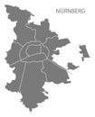 Nuremberg city map with boroughs grey illustration silhouette sh