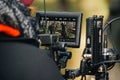 8.9.2017 Nuremberg, Germany: Behind the scene. Film crew team filming movie scene on outdoor location. Group cinema set