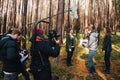 8.9.2017 Nuremberg, Germany: Behind the scene. Film crew team filming movie scene on outdoor location. Group cinema set