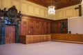 Courtroom 600 interior. Memorial courtroom of Nuremberg Trial. History of Nuremberg trials. Fascism and nazism history.